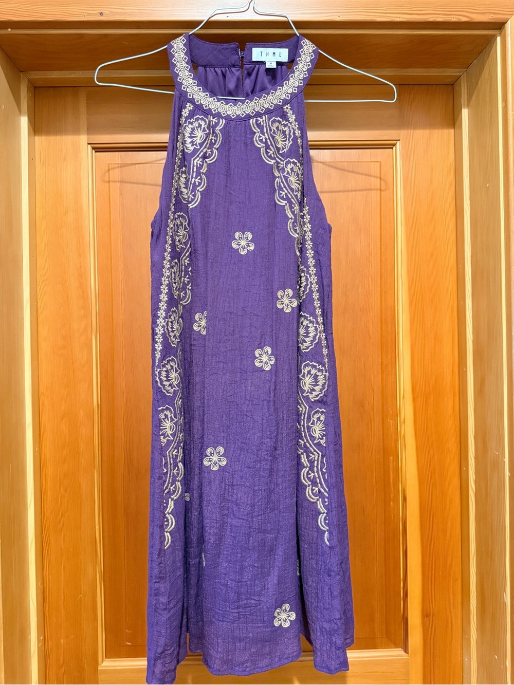 Purple Embroidered Halter Dress - M